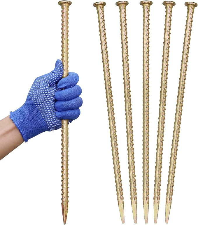 16 Inch Rebar Stakes - 1/2 Inch Diameter Galvanized Steel Ground Anchors - Heavy Duty Plant Support Garden Stake for Speed Bump, Wheel Stop, Tent (10 Pack)