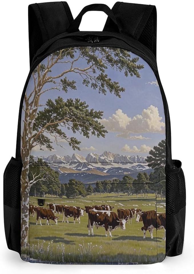 Men Women Lightweight Animal Herefords Cattle Party Daypack Bookbag Big Capacity Carry On Bag With Side Pockets for Camping Travel Bicycle