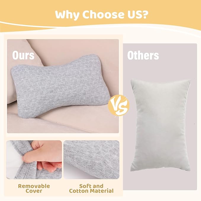 vocheer Small Pillows for Sleeping, 11"x 7" Mini Travel Pillow, Tiny Pillows for Neck, Wrist, Lumbar and Knee, Pets Pillow, Cotton, Machine Washable,Light Grey-2PC