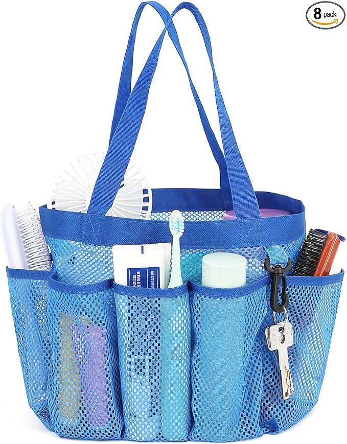 Mesh Shower Caddy Portable for College Dorm Room Essentials, 8-Pocket Large Shower Basket Tote Bag with 2 Handles for Toiletry, Bathroom, Beach, Camp, Gym