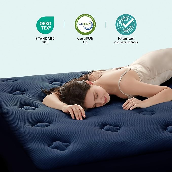 Hansleep Full Size Memory Foam Mattress Pad Topper, Full Foam Mattress Topper Viscose Derived from Bamboo, Full Bed Mattress Pad Cover for Back Pain Relief, 54" x75", Navy Blue