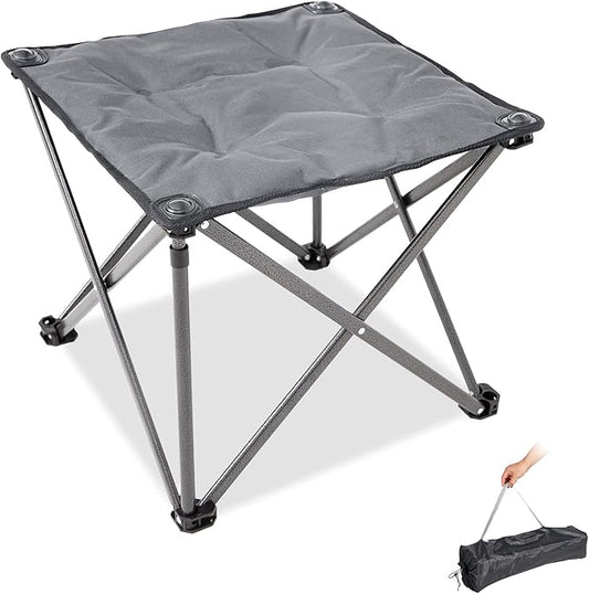 FUNDANGO Folding Camping Stool, 18.1 Inch Oversized Foot Stools 330 Lbs Heavy Duty Portable Padded Seat Anti-Slip Foots & Carry Bag for Fishing Outdoor Lawn Travel (Grey)