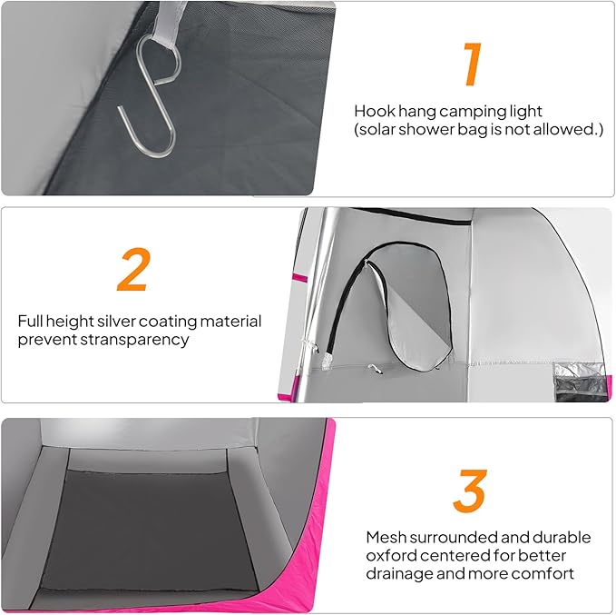 VINGLI 6.8FT Shower Tent, Large Instant Pop Up Shelter with Mesh Floor & Carrying Bag, Privacy Changing Room Tent for Toilet, Camping, Dressing, Lightweight & Sturdy, Easy Set Up