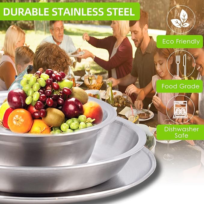 Acelane Camping Mess Kit Camping Plates Dishes Stainless Steel Camping Utensils Set Tableware Dinnerware with Bowls Cups Cutlery 1-2 Person for Backpacking, Hiking, Picnic, BBQ, RV Travel