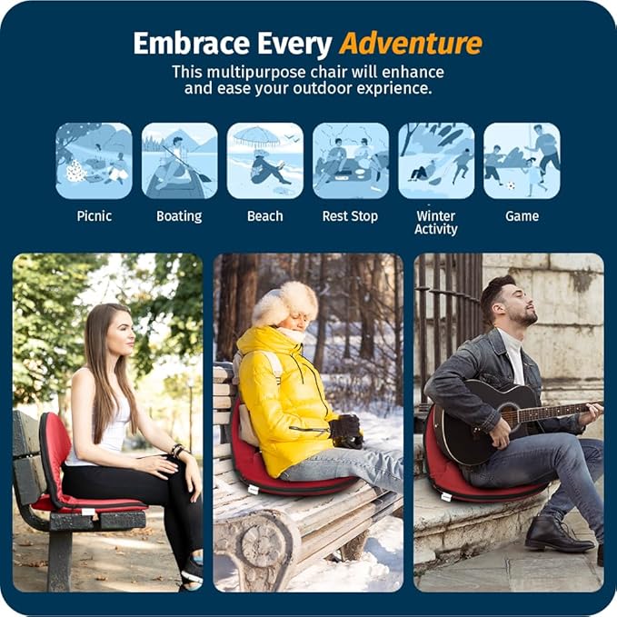 Alpcour Folding Stadium Seat – Deluxe Outdoor Camping Reclining Waterproof Cushion Chair for Bleachers – Best 6-Position Back Support Picnic Bleacher Seats w/Extra Thick Padding for Support & Comfort