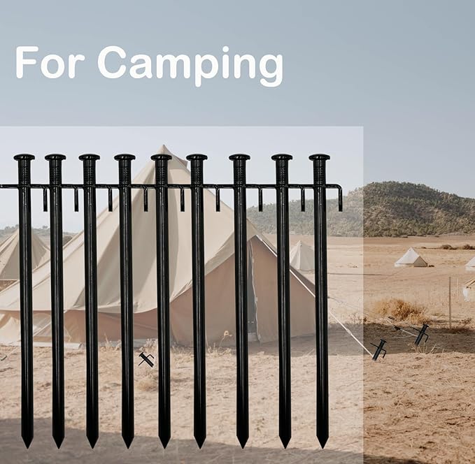 Cheardia 20 Pack Tent Stakes Heavy Duty, 7.8 Inch Outdoor Camping Pegs Stakes Black Metal Ground Stakes Spikes for Tent Tarp Canopy Unbreakable and Inflexible