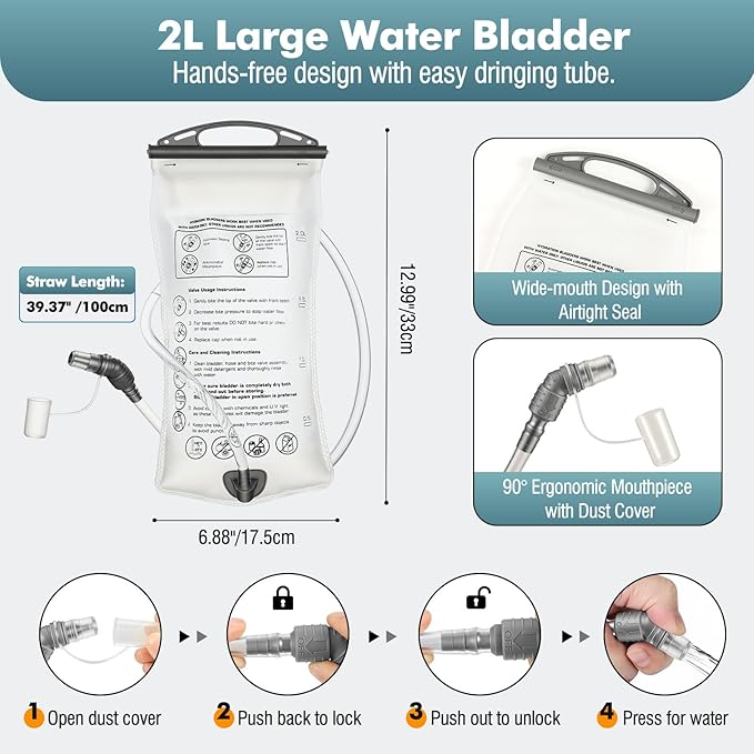 MoKo Hydration Pack with 2L Water Bladder, Hydration Backpack Water Backpack Lightweight Reflective Chest Pack with Gear Holder, Running Vest for Men Women Marathon, Hiking, Biking
