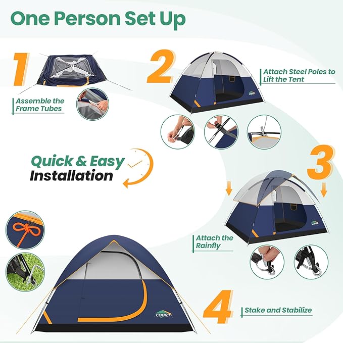 COBIZI 4-6-8-10 Person Camping Tent, Spacious Family Tents for Camping Ideal, Hiking, 3500mm Waterproof Double-Layer Windproof Tent for Hiking & Backpacking