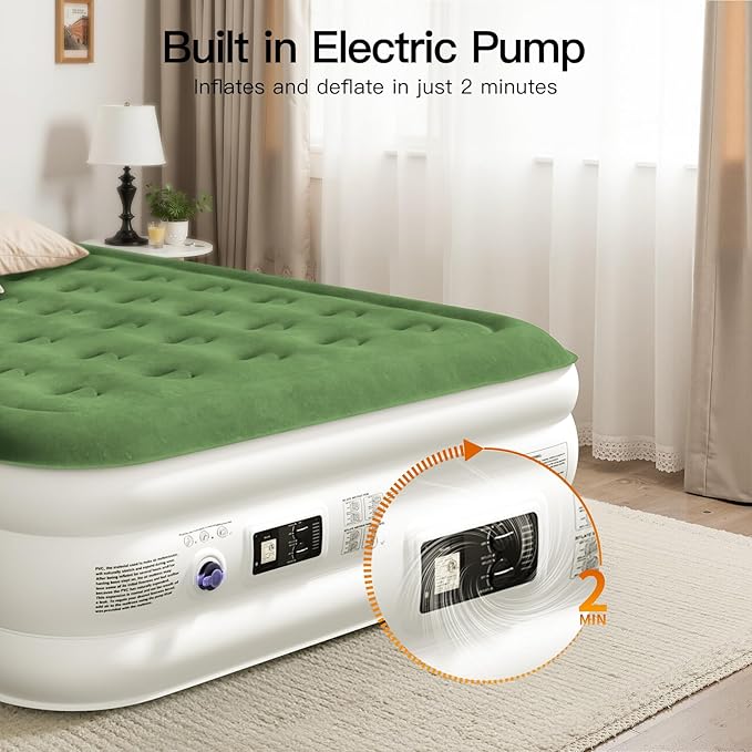 2025 Upgraded Queen Air Mattress with Built in Pump，18'' Comfort Blow up Mattress, Quiet Surface Portable Inflatable Mattress, Air Bed with Storage Bag for Guests, Home, Camping, 660 lbs Max