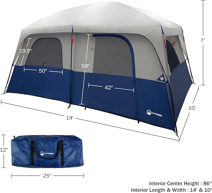 10-12 Person Large Camping Tent – Tall Family Cabin Outdoor Shelter with Room Divider, Mesh Windows, Water-Resistant Rainfly and Carry Bag for Camping and Outdoor Adventures – Wakeman Outdoors