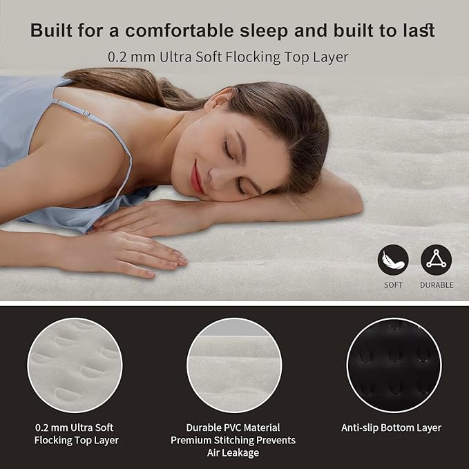 Air Mattress Queen with Built in Pump, Max 660 lbs Weight Capacity - 16" Foldable Portable Inflatable Mattress for Guests, Home, and Camping