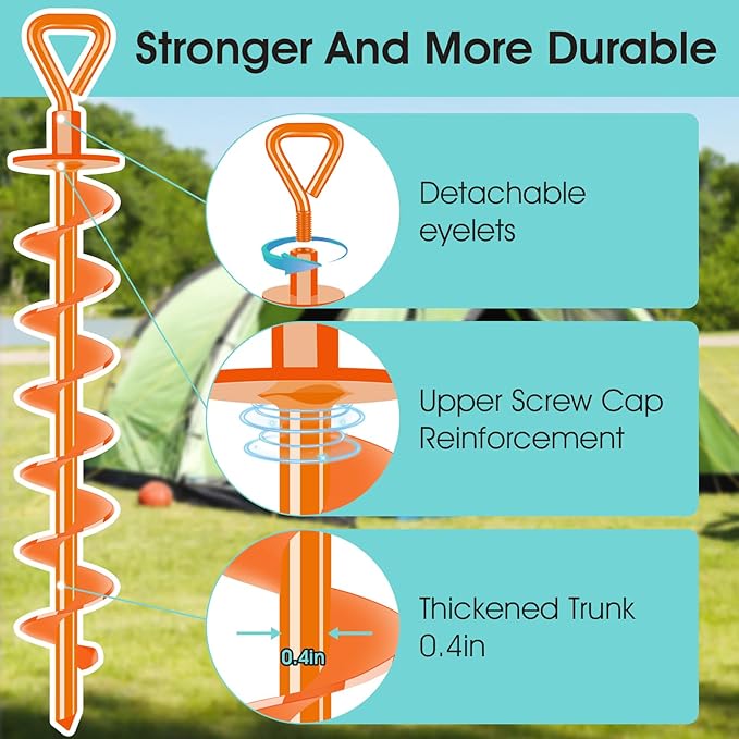 Ground Anchors Screw in, Heavy Duty Ground Trampoline Stakes High Wind Tent Stakes for Tent, Trampoline, Gazebo, Carport, Trap Anchor, Canopies, Swing Set