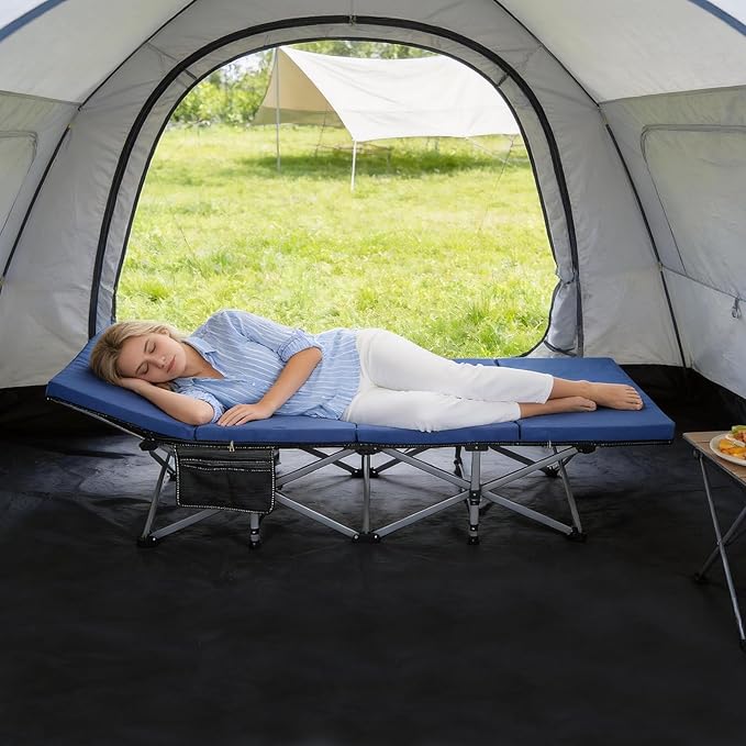 LILYPELLE Folding Camping Cot, Extra Wide Heavy Duty Sleeping Cots with Carry Bag, Double Layer Oxford Portable Travel Camp Cots for Home, Office Nap and Outdoor Beach