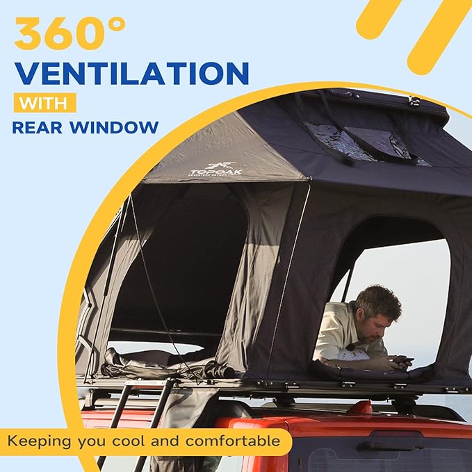 Rooftop Tent Hard Shell,Car SUV Waterproof,Aluminium Alloy RTT Easy Setup,Car Truck Bed Tent for Camping,Car Roof Top Tent Black-Topoak Nebula XL