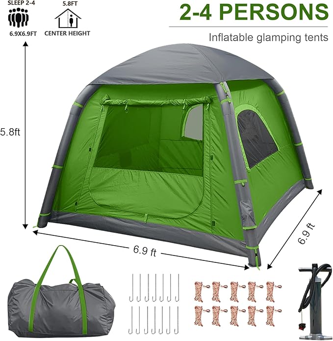 Inflatable Tents for Camping,2/4 Person Easy Setup Blow Up Tents for 4 Seasons Waterproof InflatableTent for Camping, Air Glamping Tents for Camping Adult