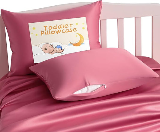 NTBAY Zippered Silk Satin Toddler Pillowcases - 2 Pack Hidden Zipper 13x18 Pillowcases - Luxury and Silky Baby Travel Pillow Covers, Coral Pink