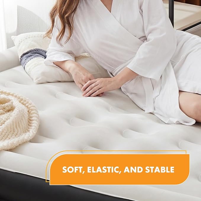 NEWBULIG Air Mattress Queen with Built-in Pump for Home, 18 Inch High Capacity Inflatable Air Bed for Camping & Guest, Portable Blow Up Mattress 660 lbs Weight Capacity, Non-Slip Bottom