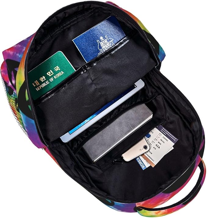 Men Women Polyester Tie Dye Alien Daypack Backpack Large Capacity Carry On Bag With Smooth Zippers for Hiking Picnic Walking Cycling