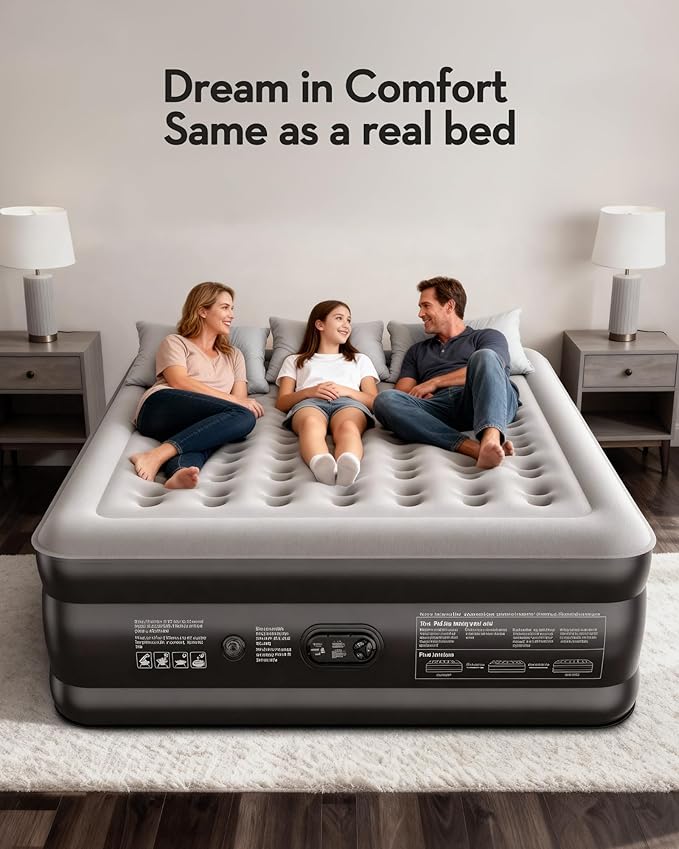 OhGeni 20" Raised King Air Mattress with Built in Pump, Luxury Real Bed Height Blow up Mattress, 3-4 Persons Inflatable Mattress for Guests & Family Party, Ideal for Elder People, 700lbs