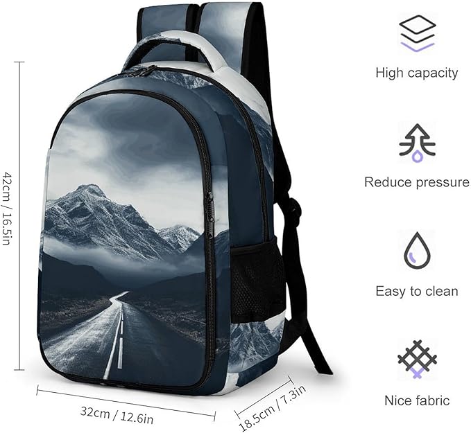 MUSM Dark Road to Mountains Backpack Anti Theft Laptop Backpacks Large Classical Travel Backpack Computer Bag Lightweight Hiking Back Pack Water Resistant Daypack Gift for Men & Women