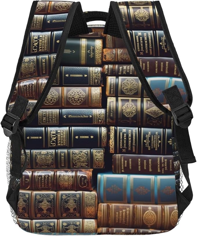 Men Women Polyester Vintage Books Art Casual Daypack Large Capacity Carry On Bag With Adjustable Shoulder Straps for Camping Work Running