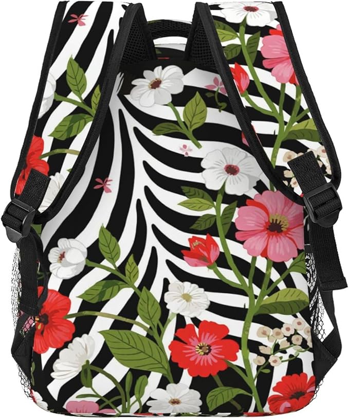 Men Women Lightweight Cheetah Leopard Print Floral Pattern White Daypack Bookbag Big Capacity Carry On Bag With Side Pockets for Camping Travel Bicycle