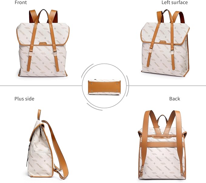 Large Backpack Purse for Women and Men Anti-theft PU Leather Fashion Designer Vintage Rucksack Travel Shoulder Bags Convertible Camping School Bussiness College 209B Beige