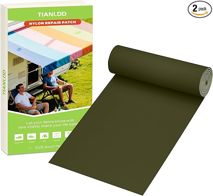 Awning Repair Tape,Tent Patch kit,Waterproof Repair Tape kit of RV Awning,Boat Covers,Canvas,Vinyl Fabric,Tarp,Sail-4x78in（Army Green）