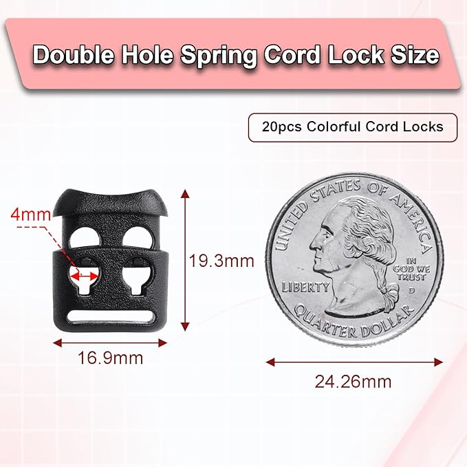 20PCS Assorted Colors Plastic Cord Locks for Drawstring, Paracord Spring Toggle Stopper Clasp Elastic Shoeslace Lock Sweatpants Backpack String Clips Bungee Swim Goggles Replacement