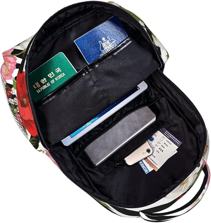 Rucksacks Multipurpose Anti-Theft Big Capacity Bookbag, Cheetah Leopard Print Floral Pattern White Travel Hiking Camping Rucksack With Padded Straps