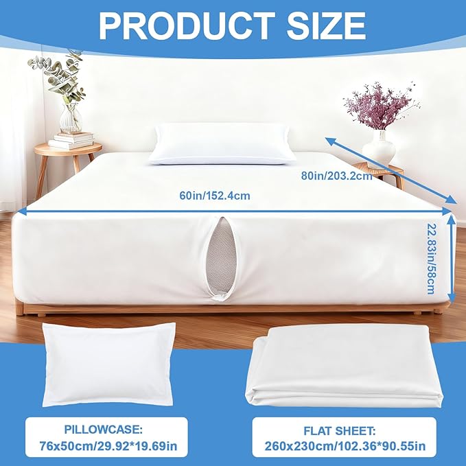 Peryiter 3 Pcs Queen Air Mattress Sheets Set Deep Pocket Fitted Sheets for 16-23 Inch Bed, Fitted Sheet with Inflation Opening, Soft Breathable Sturdy for Guests, Camping, Rvs(Queen Size, White)