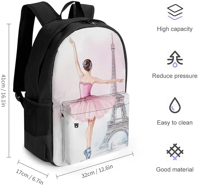 Rucksacks Lightweight Multipurpose Anti-Theft Ballet Dancer Ballerina Eiffel Tower Shoulder Bag Big Capacity Traveling Camping Backpack With Side Pockets