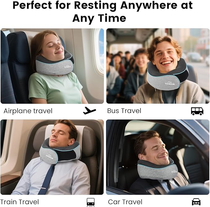 Upgraded Neck Pillow for Airplane Travel - 360° Support Gifts for Women/Men/Mom/Dad, Memory Foam Travel Pillow With Eye Mask & Earplugs, Portable Carry Bag for Long Flights| Best Airplane Accessories