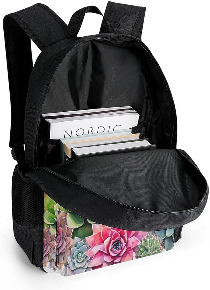 Men Women Lightweight Natural Cactus In Boho Style Flowers Twigs Cactus Backpack Large Capacity Carry On Bag With Padded Straps for Sports Work Walking Cycling