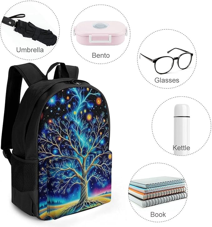 Supdreamc Daypack Backpack Multipurpose Anti-Theft Large Capacity Bookbag, Mystery Tree Of Life Fantasy Planet Art Travel Hiking Camping Rucksack With Adjustable Shoulder Straps