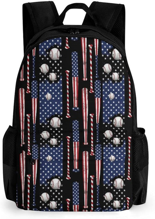 Daypack Backpack Polyester Multipurpose Anti-Theft Vintage Patriotic Usa American Flag Baseball Art Shoulder Bag Big Capacity Gym Outdoor Hiking Backpack With Smooth Zippers