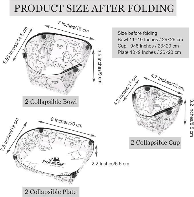 MIUPOO Collapsible Bowl Plate Cup Set,Portable Mess Kit,Food Grade Material Free Folding Plate for Lunch Family Picnic,Collapsible Set of 6, 3 Sizes