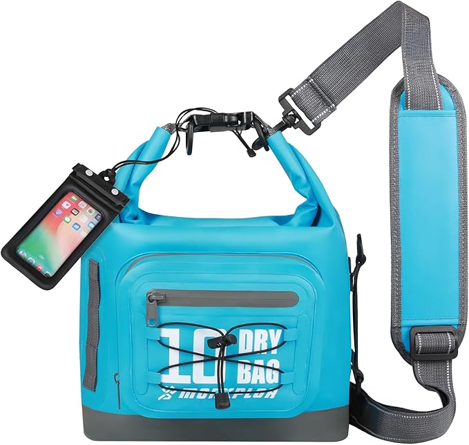Dry Bag Waterproof,5L/10L/20L/30L Roll Top Dry Bag Backpack with WaterProof Phone Case for Swim,Kayak(Sky Blue 10L)