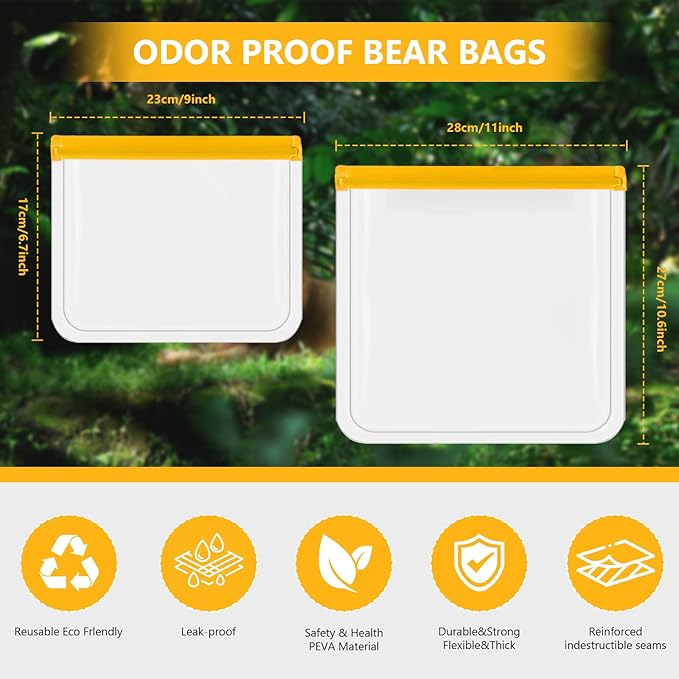 10 Pack Bear Canister for Backpacking, Reusable Odor Proof Bear Bags Waterproof to Use with Bear Canister for Backpacking fit Camping Hiking Home Organization Water Sports