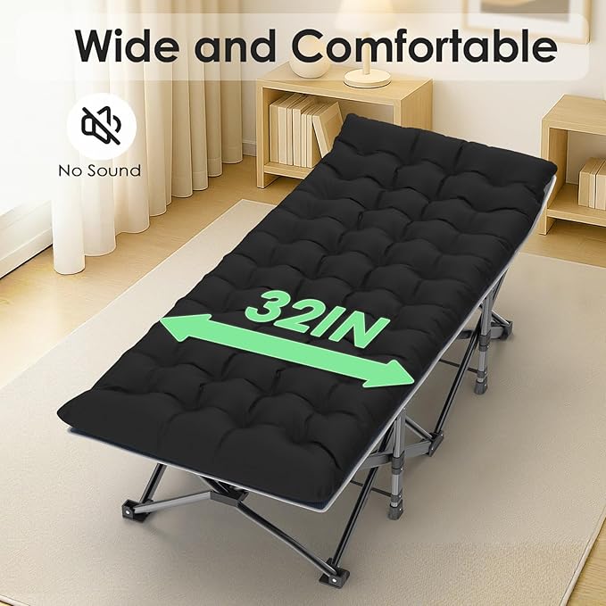 Suteck Camping Cot, 32In XXL Folding Camping Cot Heavy Duty Sleeping Bed for Adults 1200D Double Layer Oxford Cots for Camping W/Pilllow Mattress Carry Bag for Home Office Nap Beach Travel, 900LBS