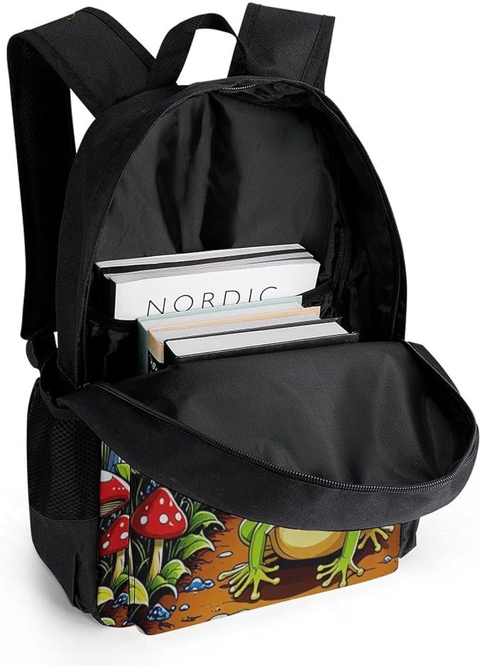 Supdreamc Casual Daypack Multipurpose Anti-Theft Large Capacity Carry On Bag, Psychedelic Magic Mushrooms Frog Trippy Art Casual Daypack Climbing Shoulder Bag With Padded Straps