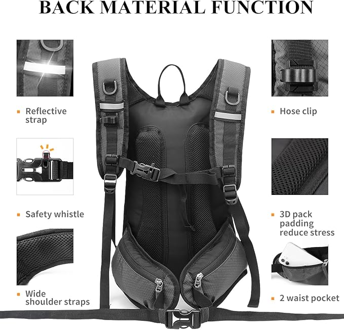 NONSAR Hydration Backpack, Hiking Backpack with 3L Water Bladder, Lightweight Insulation Hydration Pack, Water Backpack for Hiking, Cycling, Running, Festival, Camping for Men Women