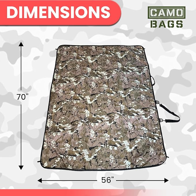 Outdoor Packable Camo Blanket - 1000D Polyester Interior & RIPSTOP Fabric Exterior Blanket with Adjustable & Removable Carrying Strap - Front, Back Storage Pocket - Ideal for Camping & Outdoor Use