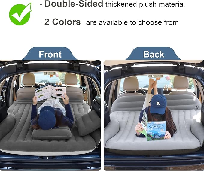 SUV Air Mattress, Double-Sided Thick Flocked Car Air Mattress with Built-in Pump & Pillow, Complete Sleeping Accessories for Auto Camping & Road Trips（Dark Coffee）