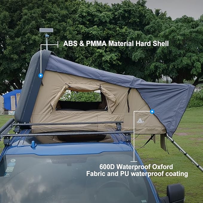 WOLFSTORM Rooftop Tent,Pickup Truck-Tent,Fit for Universal Hard Shell Roof Top,Outdoor Camping Rooftop Waterproof Tent with Ladder and Sunroof Off-Road for 2-3 Adults (Khaki)