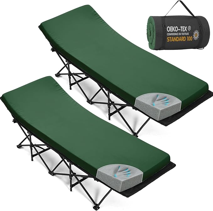 CYMULA Camping Cot Mattress 3in Memory Foam Sleeping Pad,Soft Warm Non-Slip Camping Mattress Topper with Retaining for Adults,Portable Roll up Pad for Travel