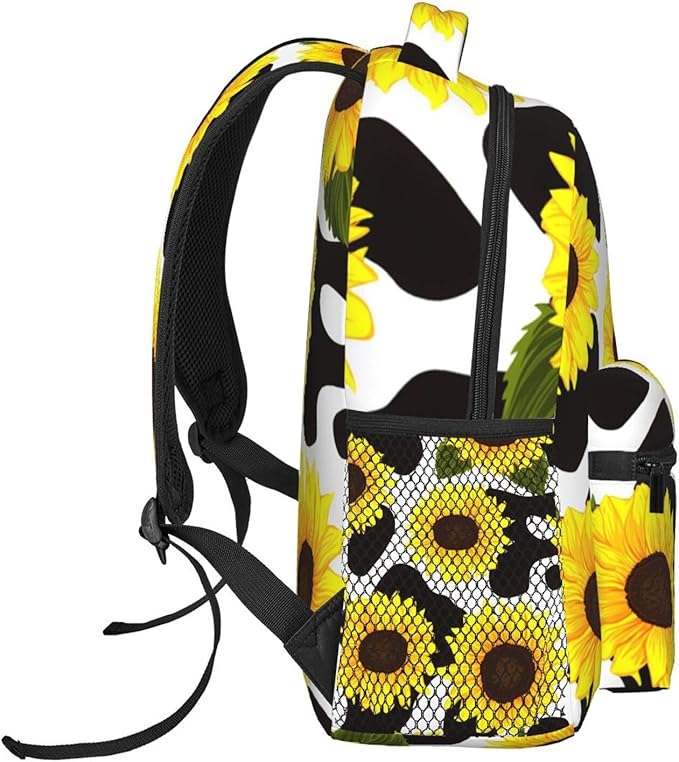Lightweight Daypack Backpack for Trekking Work Running, Big Capacity Multipurpose Anti-Theft Bookbag, 80S Vintage Sunflower Cow Print Business Computer Bag
