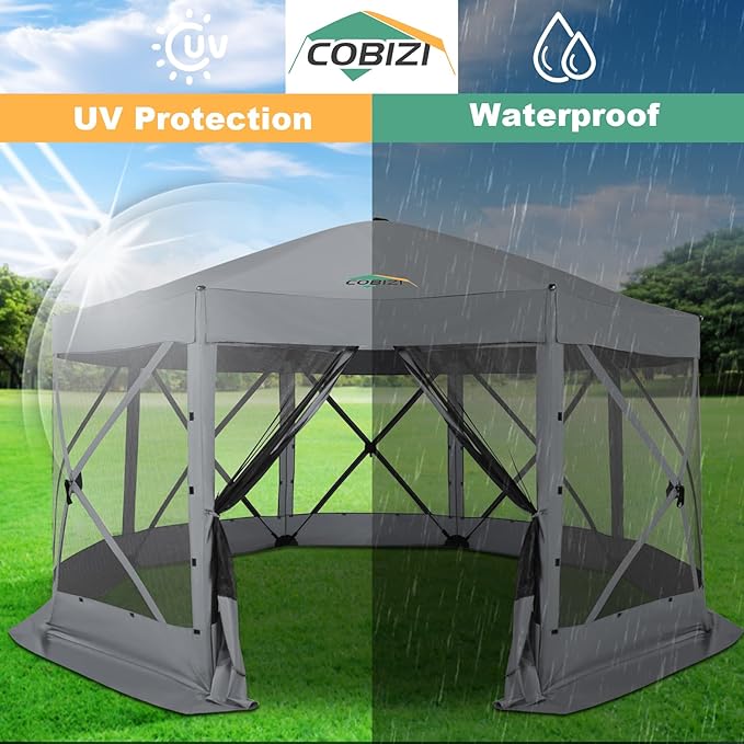 COBIZI 15x15 FT Pop Up Gazebo - Canopy Tent, Large Gazebos On Clearance with Sidewalls, Screened in Gazebo,carpas para Patio,Portable Screen Tents for 12-15 Persons Outdoor Camping, Backyard,Gray