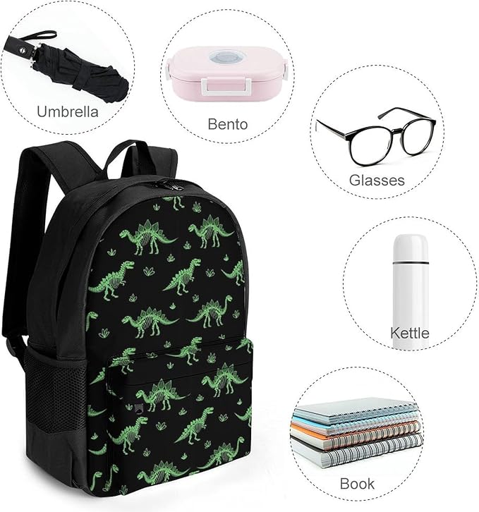 Sturdy Rucksack for College Bookbag and Outdoor Hiking with Large Capacity Dinosaur Men Women