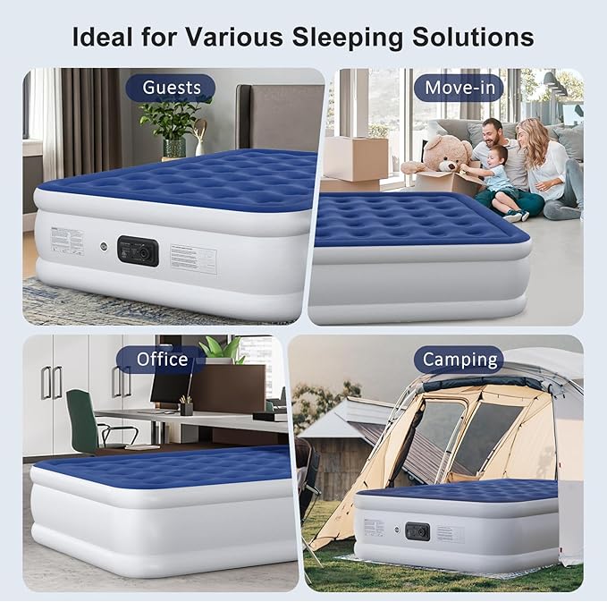 Queen Air Mattress with Built in Pump, 18" Raised Inflatable Mattress, Self Inflating Blow Up Bed, Comfort Portable Air Bed with Carry Bag for Camping, Home, Guests, Travel 690 lbs Max